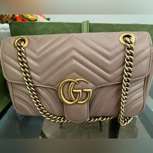 Gucci GG Marmont Matelasse Shoulder Bag Small Dusty Pink Leather/Suede